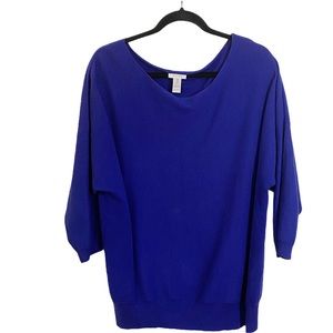 Chico’s Batwing 3/4 Sleeve Sweater, Indigo Blue, 3